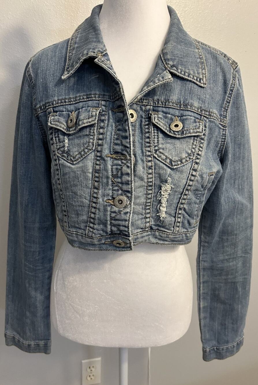 VTG 90s Denim Jacket Women’s M Cropped Western Dollhouse Sexy Cowgirl Hipster